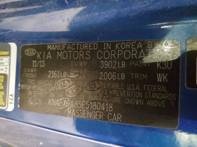 KNAFX6A85E5180418 - 2014 KIA FORTE EX BLUE photo 13