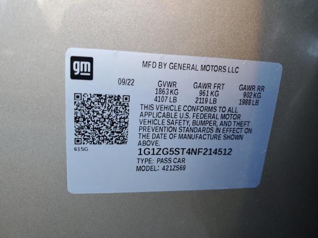 1G1ZG5ST4NF214512 - 2022 CHEVROLET MALIBU RS TAN photo 12