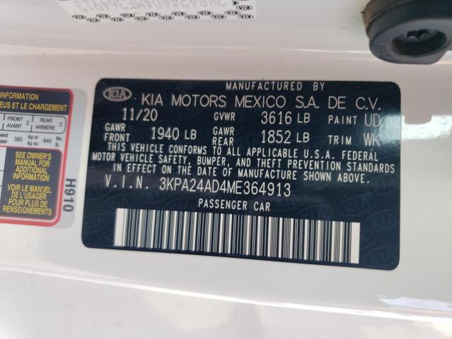 3KPA24AD4ME364913 - 2021 KIA RIO LX WHITE photo 12