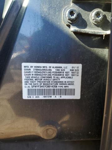 5FNYF3H57CB014356 - 2012 HONDA PILOT EXL GRAY photo 13