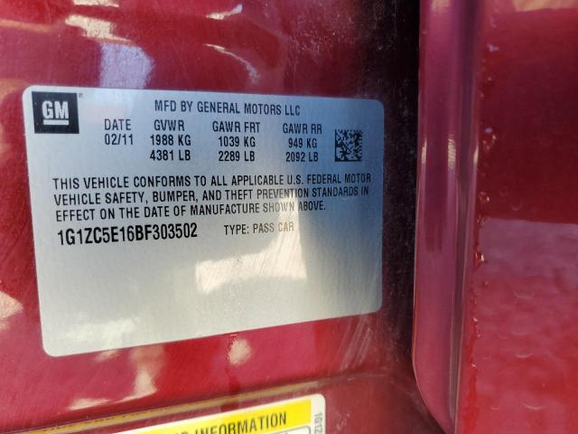 1G1ZC5E16BF303502 - 2011 CHEVROLET MALIBU 1LT Марун фото 12