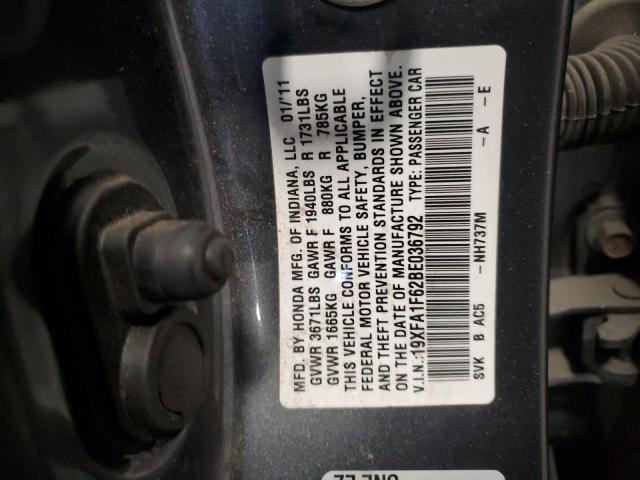 19XFA1F62BE036792 - 2011 HONDA CIVIC LX-S ვერცხლისფერი ფოტო 12