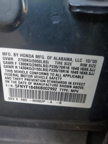 5FNYF18486B002992 - 2006 HONDA PILOT EX CHARCOAL photo 12