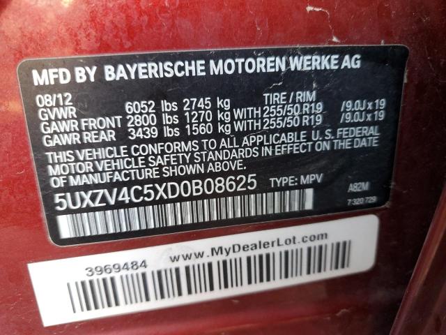 5UXZV4C5XD0B08625 - 2013 BMW X5 XDRIVE35I MAROON photo 14