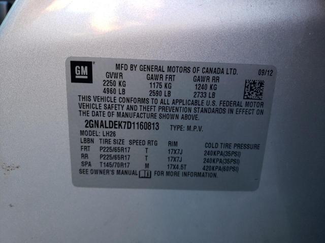 2GNALDEK7D1160813 - 2013 CHEVROLET EQUINOX LT SILVER photo 13