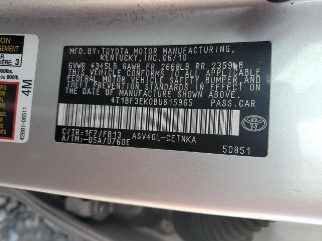 4T1BF3EK0BU615965 - 2011 TOYOTA CAMRY BASE SILVER photo 12