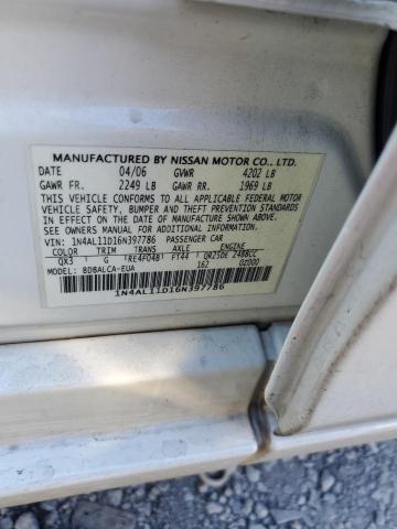 1N4AL11D16N397786 - 2006 NISSAN ALTIMA S WHITE photo 12