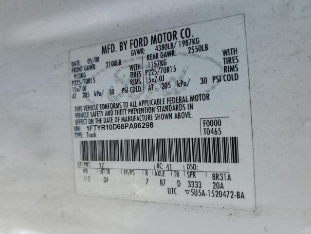 1FTYR10D68PA96298 - 2008 FORD RANGER WHITE photo 12