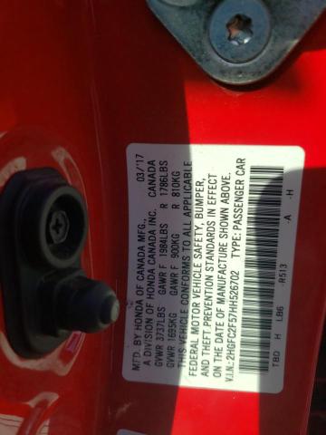 2HGFC2F57HH526702 - 2017 HONDA CIVIC LX RED photo 12