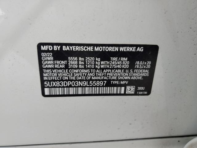 5UX83DP03N9L55897 - 2022 BMW X3 M40I WHITE photo 13