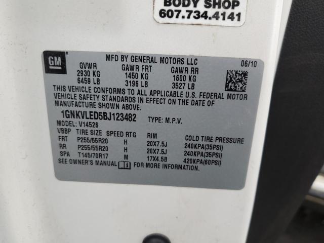 1GNKVLED5BJ123482 - 2011 CHEVROLET TRAVERSE LTZ WHITE photo 13