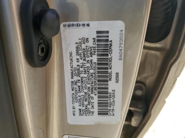 4T1BE32K22U515518 - 2002 TOYOTA CAMRY LE SILVER photo 12