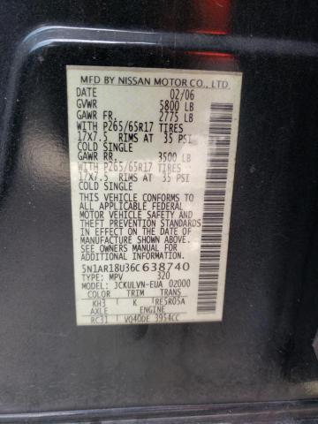 5N1AR18U36C638740 - 2006 NISSAN PATHFINDER LE BLACK photo 13