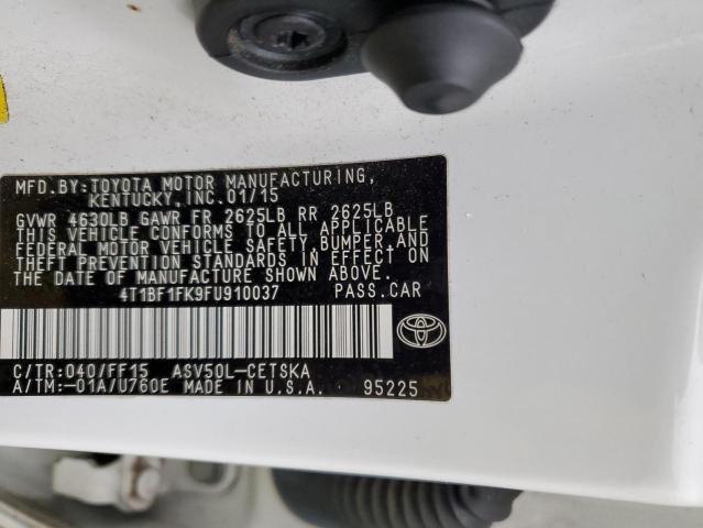 4T1BF1FK9FU910037 - 2015 TOYOTA CAMRY LE WHITE photo 12