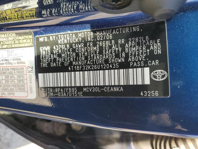 4T1BF32K26U120435 - 2006 TOYOTA CAMRY LE BLUE photo 12