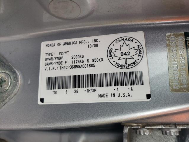 1HGCP36859A801605 - 2009 HONDA ACCORD EXL SILVER photo 13