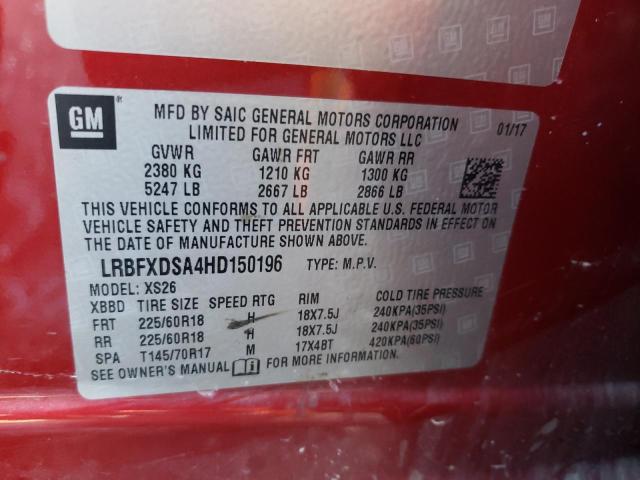 LRBFXDSA4HD150196 - 2017 BUICK ENVISION ESSENCE RED photo 12