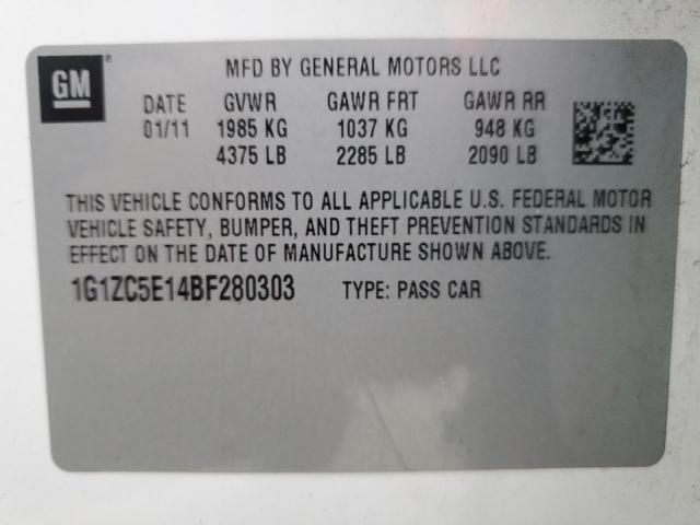 1G1ZC5E14BF280303 - 2011 CHEVROLET MALIBU 1LT WHITE photo 13