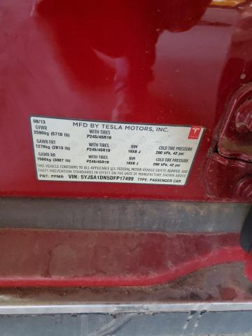 5YJSA1DN5DFP17499 - 2013 TESLA MODEL S RED photo 12
