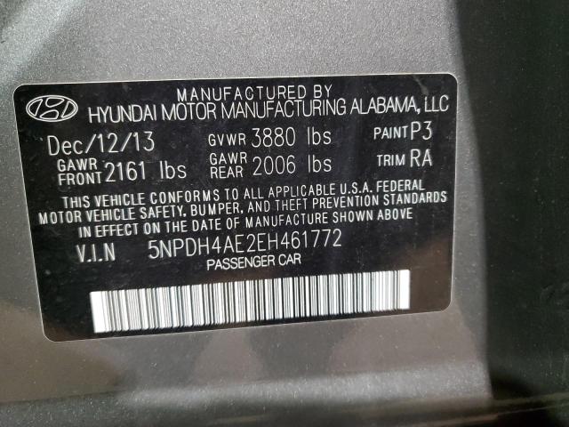 5NPDH4AE2EH461772 - 2014 HYUNDAI ELANTRA SE GRAY photo 12