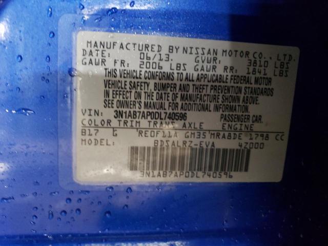 3N1AB7AP0DL740596 - 2013 NISSAN SENTRA S BLUE photo 12