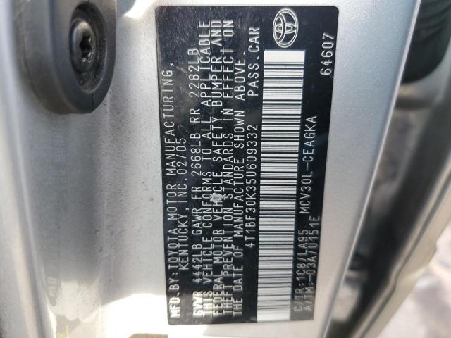 4T1BF30K35U609332 - 2005 TOYOTA CAMRY LE SILVER photo 12