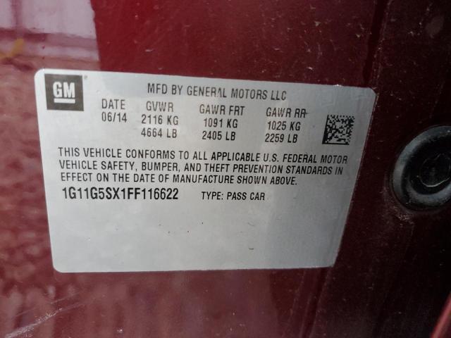 1G11G5SX1FF116622 - 2015 CHEVROLET MALIBU LTZ წითელი ფოტო 12