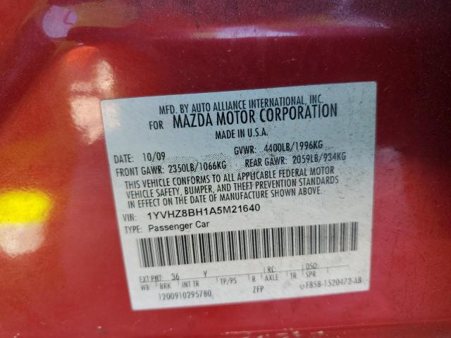 1YVHZ8BH1A5M21640 - 2010 MAZDA 6 I RED photo 13