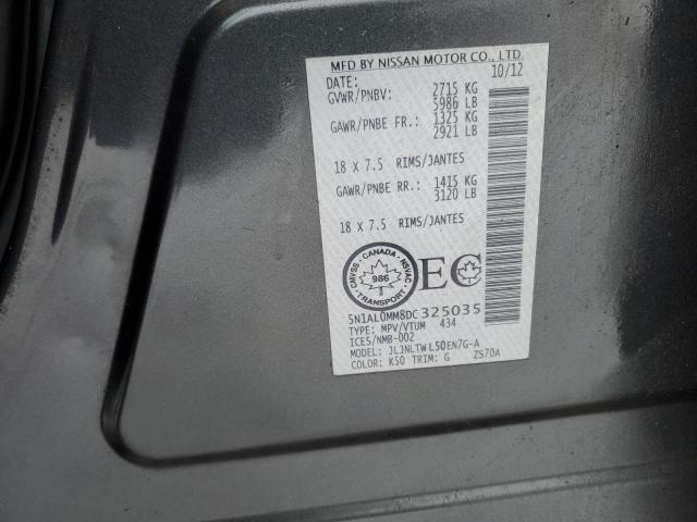 5N1AL0MM8DC325035 - 2013 INFINITI JX35 GRAY photo 12