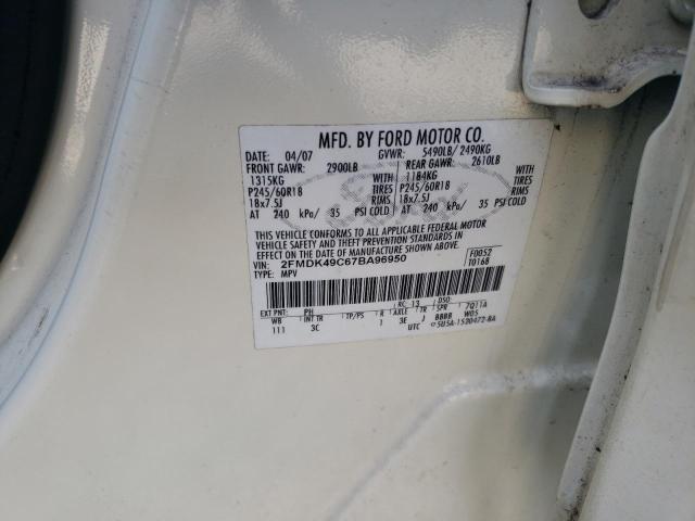 2FMDK49C67BA96950 - 2007 FORD EDGE SEL PLUS WHITE photo 13