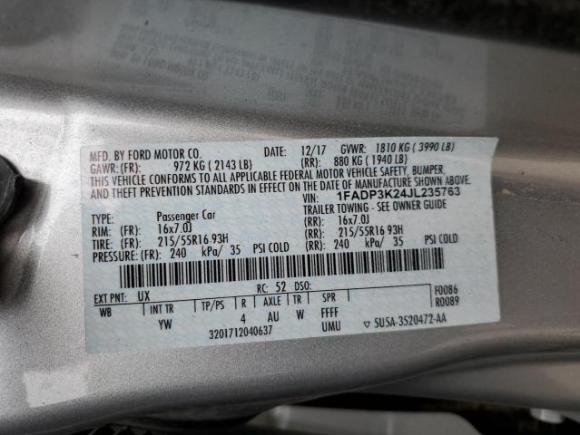 1FADP3K24JL235763 - 2018 FORD FOCUS SE SILVER photo 13