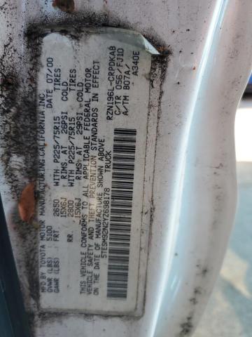 5TESM92N2YZ698178 - 2000 TOYOTA TACOMA XTRACAB PRERUNNER თეთრი ფოტო 12