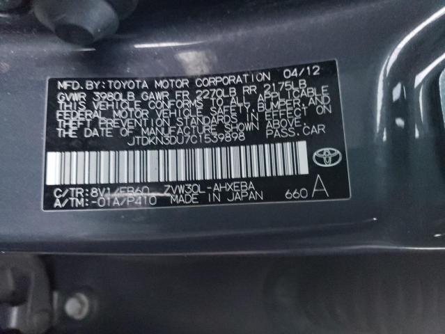 JTDKN3DU7C1539898 - 2012 TOYOTA PRIUS GRAY photo 12