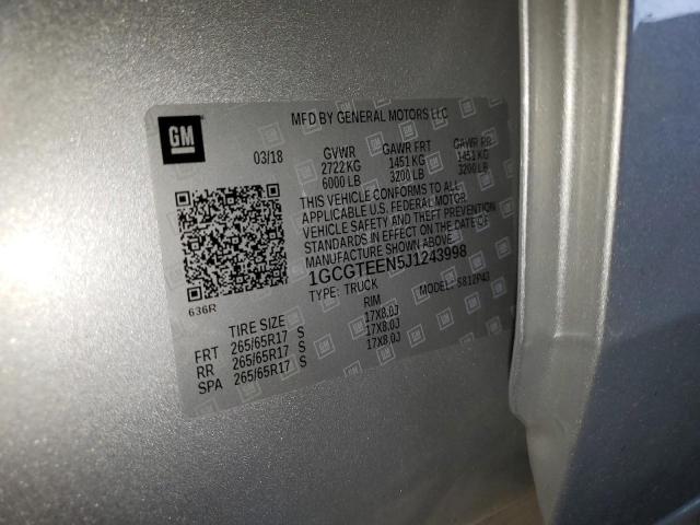 1GCGTEEN5J1243998 - 2018 CHEVROLET COLORADO ZR2 SILVER photo 12