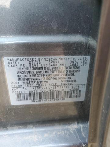 3N1AB7AP1JY342750 - 2018 NISSAN SENTRA S GRAY photo 12