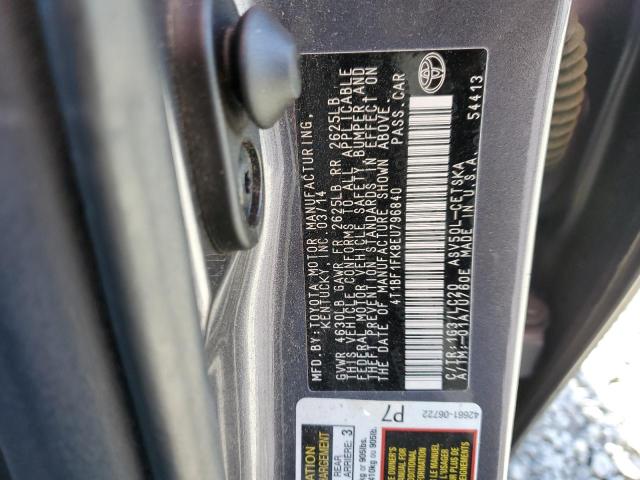 4T1BF1FK8EU796840 - 2014 TOYOTA CAMRY L GRAY photo 12