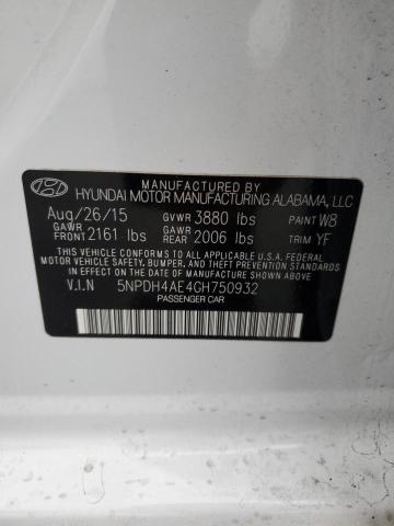 5NPDH4AE4GH750932 - 2016 HYUNDAI ELANTRA SE WHITE photo 12