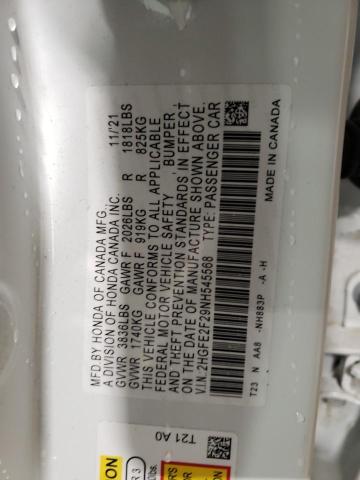 2HGFE2F29NH545568 - 2022 HONDA CIVIC LX WHITE photo 12