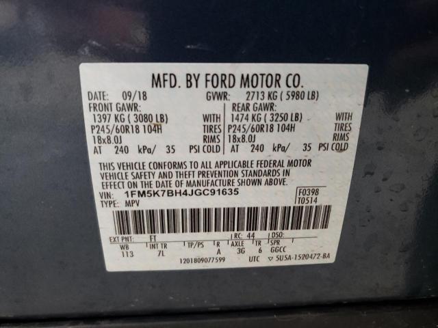 1FM5K7BH4JGC91635 - 2018 FORD EXPLORER BLUE photo 12