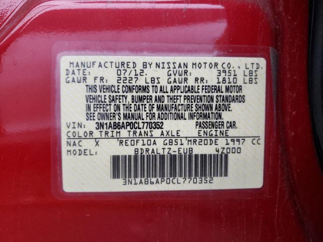 3N1AB6AP0CL770352 - 2012 NISSAN SENTRA 2.0 RED photo 12