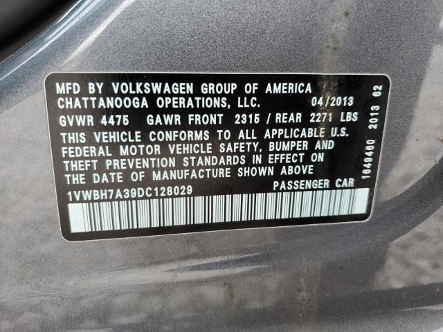 1VWBH7A39DC128029 - 2013 VOLKSWAGEN PASSAT SE GRAY photo 13