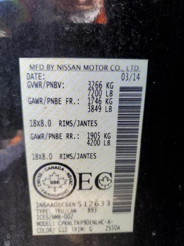 1N6AA0EC6EN512633 - 2014 NISSAN TITAN S BLACK photo 12