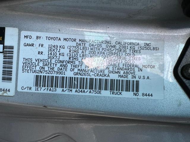 5TETU62N75Z079901 - 2005 TOYOTA TACOMA PRERUNNER ACCESS CAB SILVER photo 10