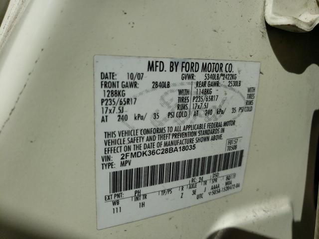 2FMDK36C28BA18035 - 2008 FORD EDGE SE WHITE photo 13