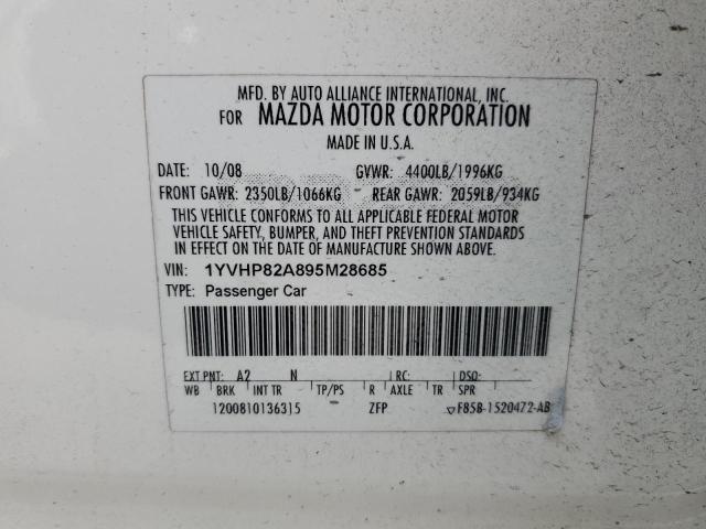 1YVHP82A895M28685 - 2009 MAZDA 6 I WHITE photo 12