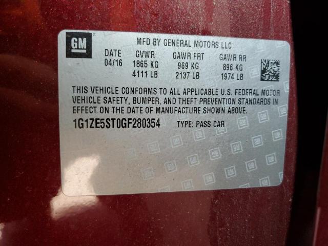 1G1ZE5ST0GF280354 - 2016 CHEVROLET MALIBU LT RED photo 12