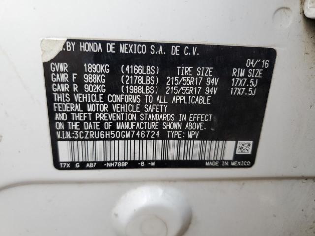 3CZRU6H50GM746724 - 2016 HONDA HR-V EX WHITE photo 12