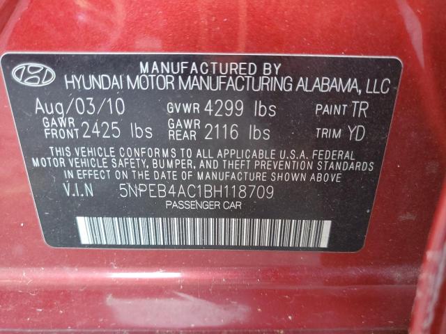 5NPEB4AC1BH118709 - 2011 HYUNDAI SONATA GLS RED photo 13