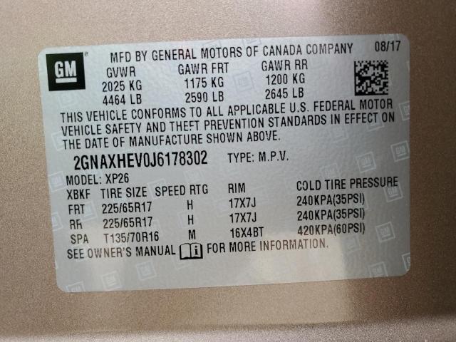 2GNAXHEV0J6178302 - 2018 CHEVROLET EQUINOX LS TAN photo 13