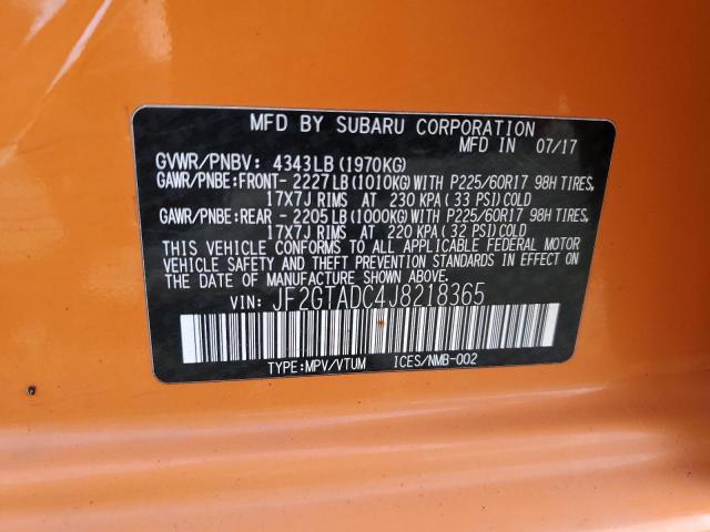 JF2GTADC4J8218365 - 2018 SUBARU CROSSTREK PREMIUM ORANGE photo 12